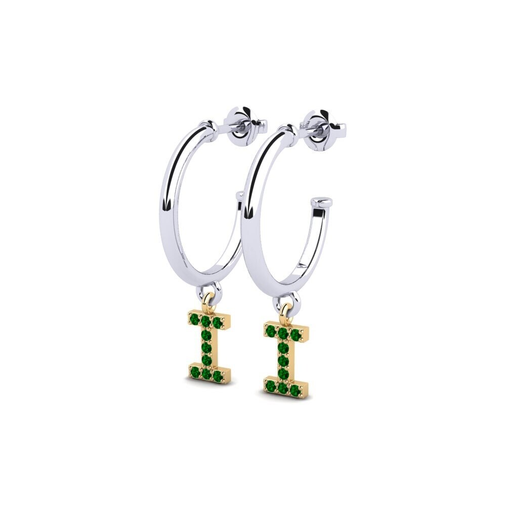 18k Oro Blanco & Amarillo Circonita Verde Pendiente de mujer Nkwerre - I