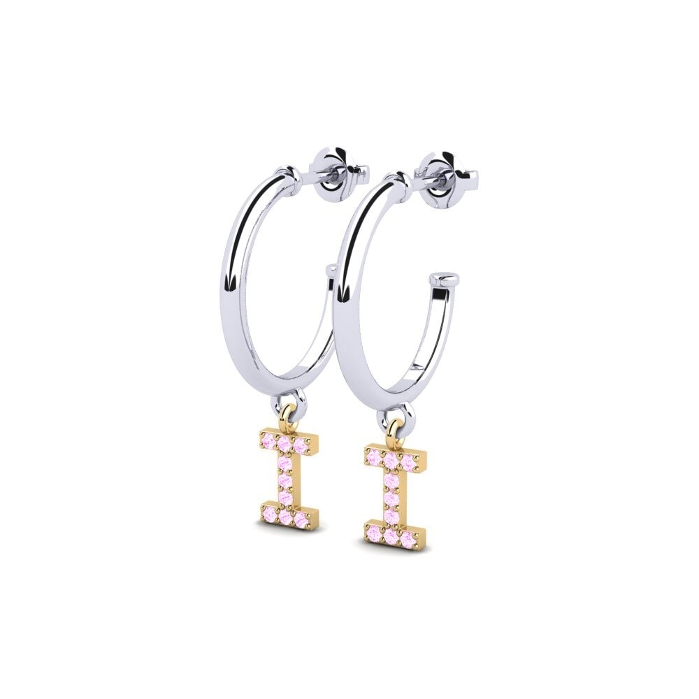 9k Oro Blanco & Amarillo Zafiro Rosado Pendiente de mujer Nkwerre - I