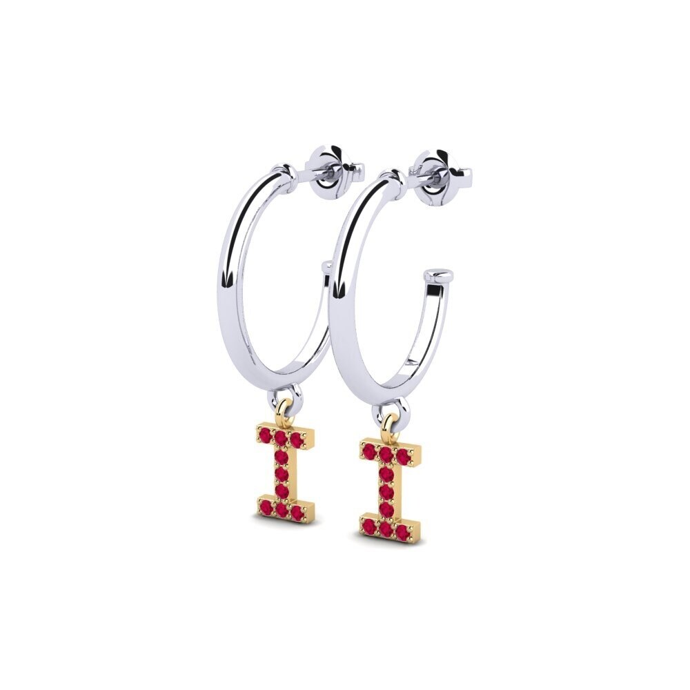 18k Oro Blanco & Amarillo Rubí Pendiente de mujer Nkwerre - I
