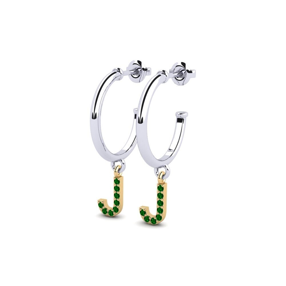 18k Oro Blanco & Amarillo Circonita Verde Pendiente de mujer Nkwerre - J