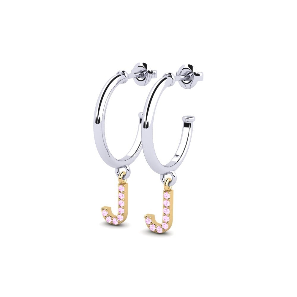 9k Oro Blanco & Amarillo Zafiro Rosado Pendiente de mujer Nkwerre - J