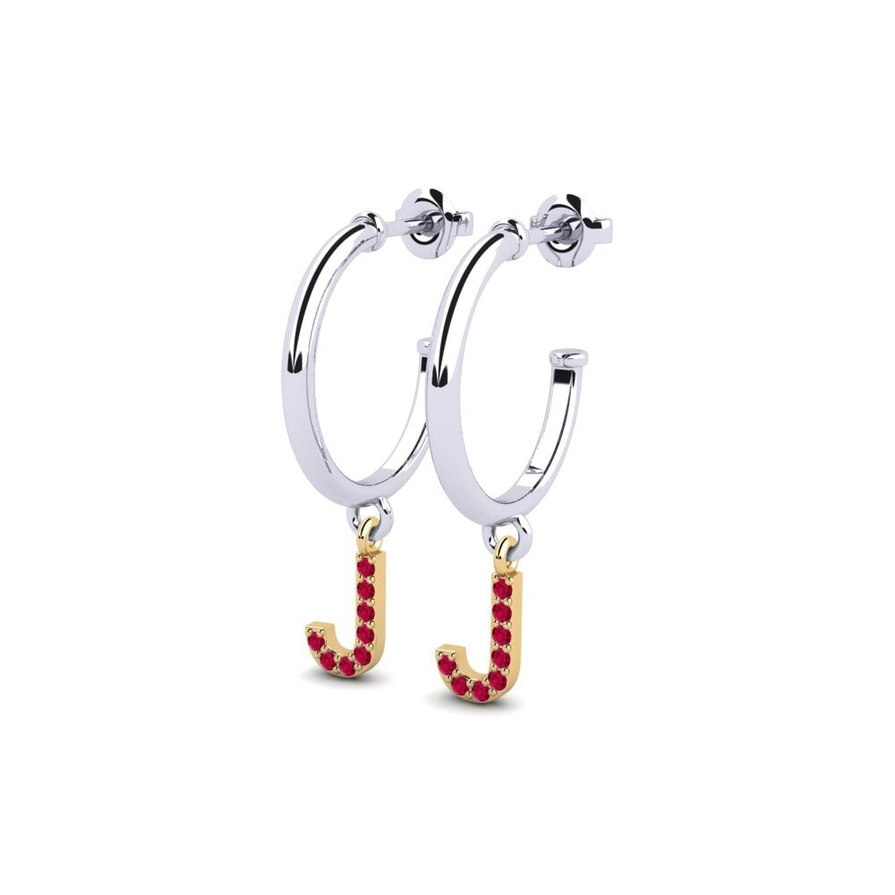 18k Oro Blanco & Amarillo Rubí Pendiente de mujer Nkwerre - J