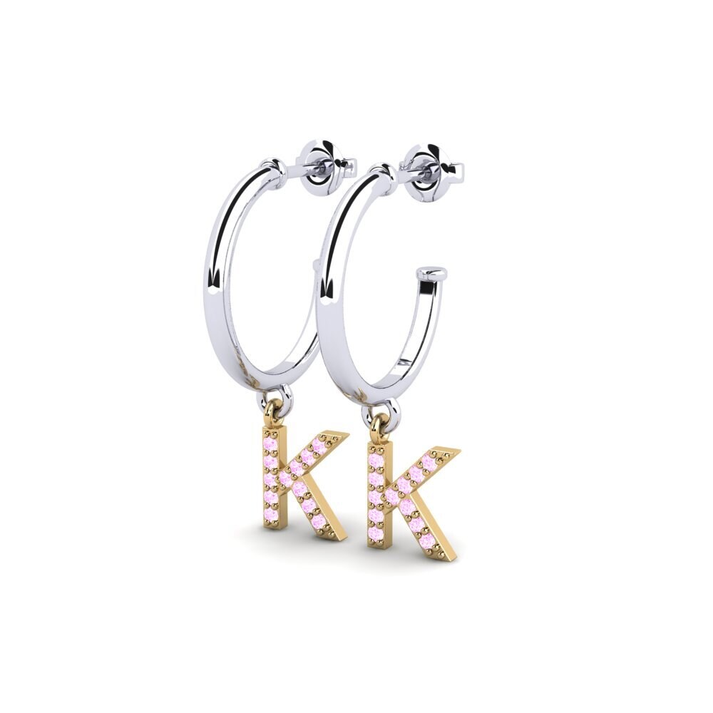 9k Oro Blanco & Amarillo Zafiro Rosado Pendiente de mujer Nkwerre - K