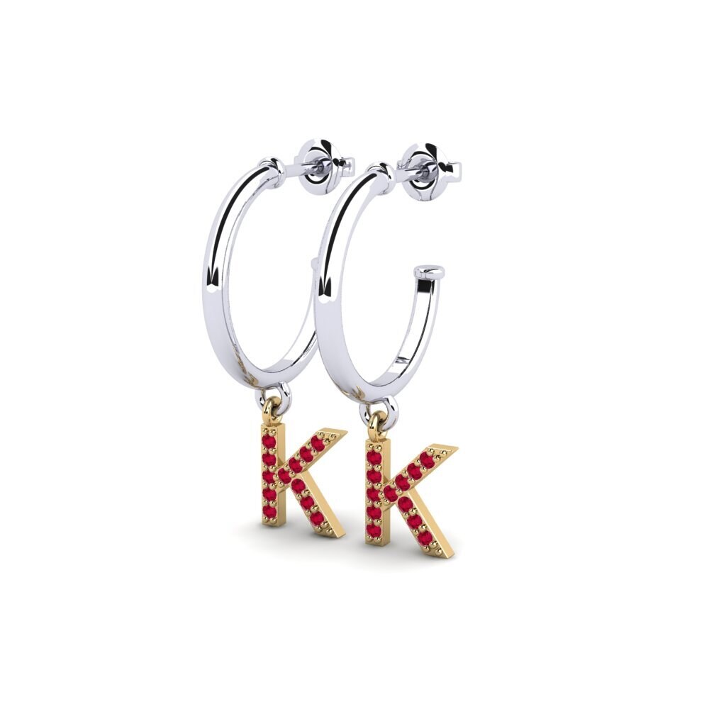 18k Oro Blanco & Amarillo Rubí Pendiente de mujer Nkwerre - K