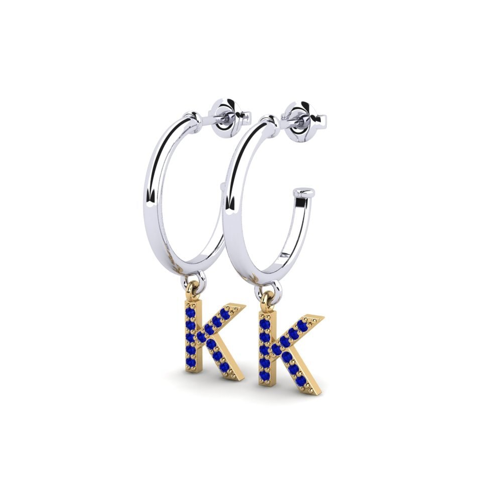 18k Oro Blanco & Amarillo Zafiro Pendiente de mujer Nkwerre - K