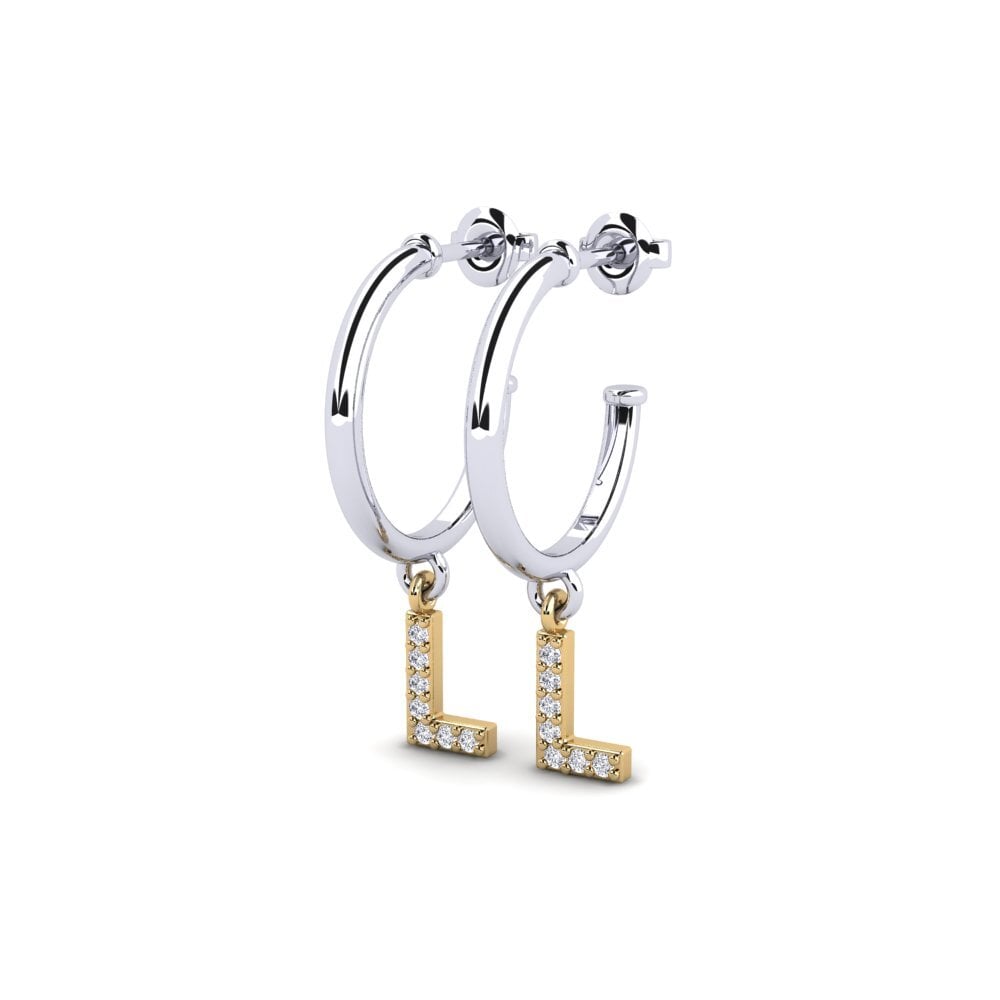 18k Oro Blanco & Amarillo Diamante Pendiente de mujer Nkwerre - L