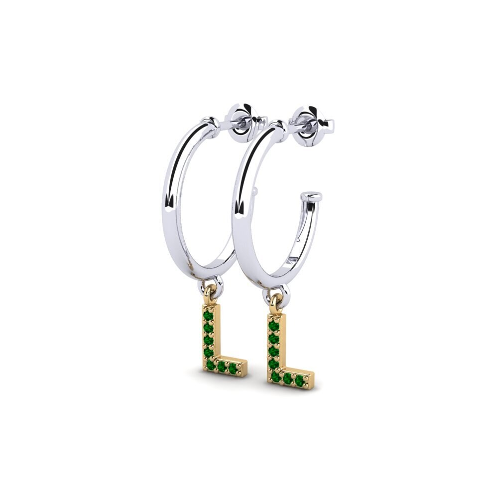 18k Oro Blanco & Amarillo Circonita Verde Pendiente de mujer Nkwerre - L