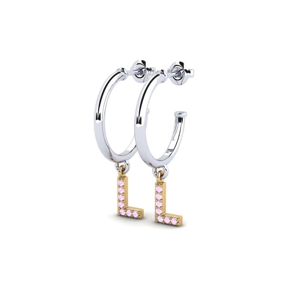 9k Oro Blanco & Amarillo Zafiro Rosado Pendiente de mujer Nkwerre - L