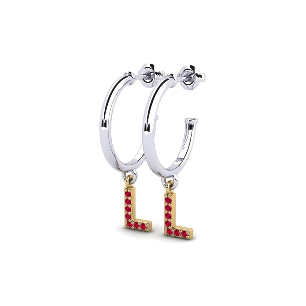 18k Oro Blanco & Amarillo Rubí Pendiente de mujer Nkwerre - L