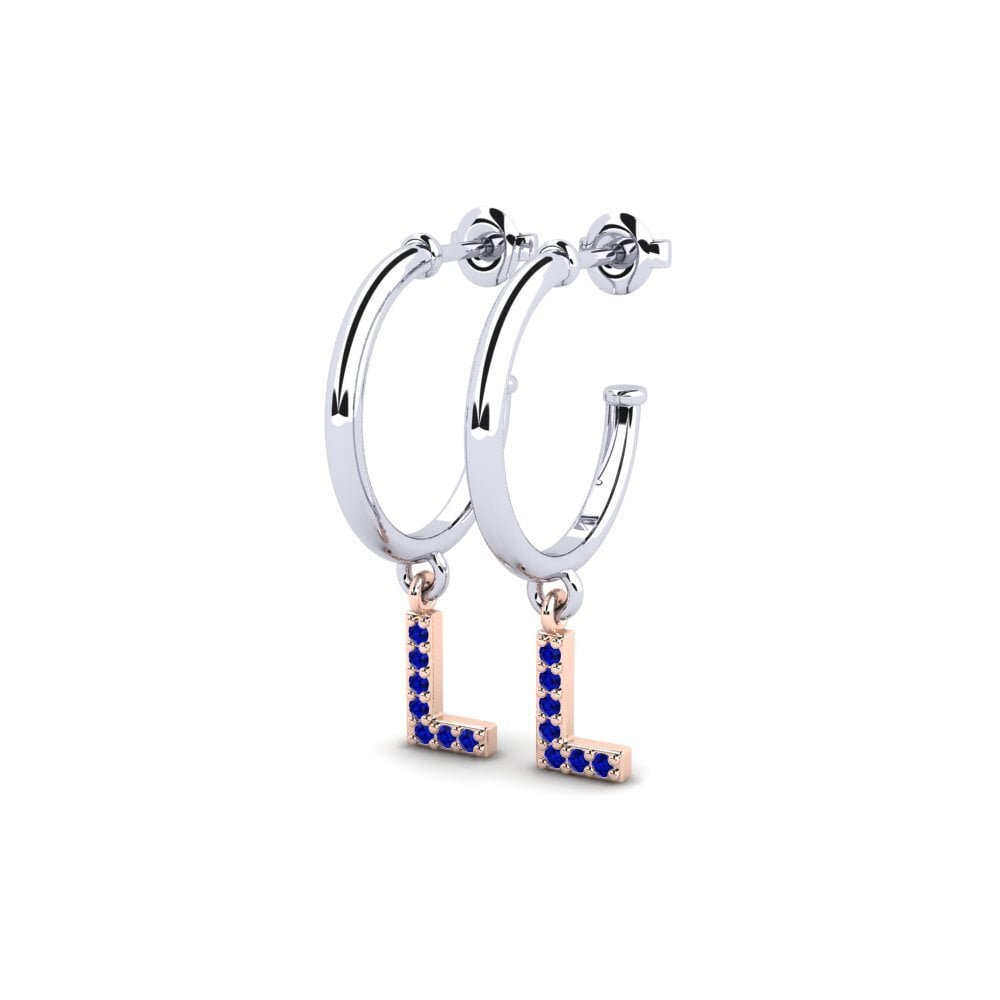 14k Oro Blanco & Rosa Zafiro Pendiente de mujer Nkwerre - L