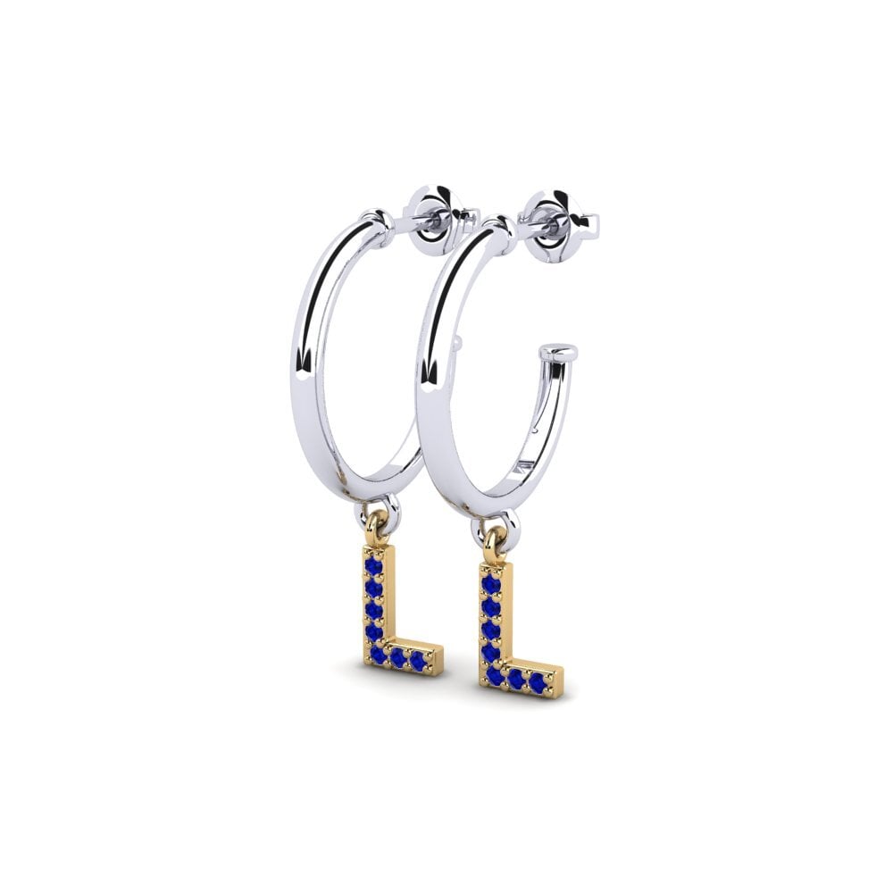 18k Oro Blanco & Amarillo Zafiro Pendiente de mujer Nkwerre - L
