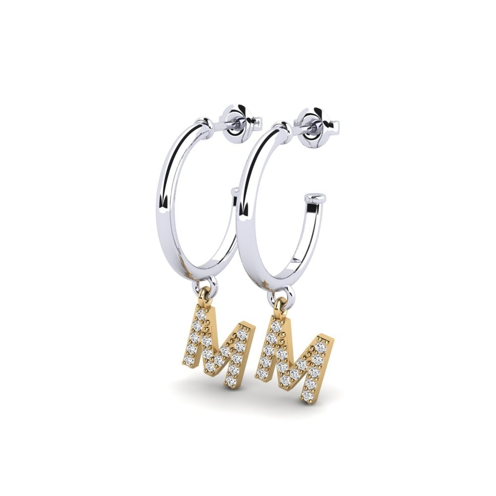 18k Oro Blanco & Amarillo Moissanita Pendiente de mujer Nkwerre - M