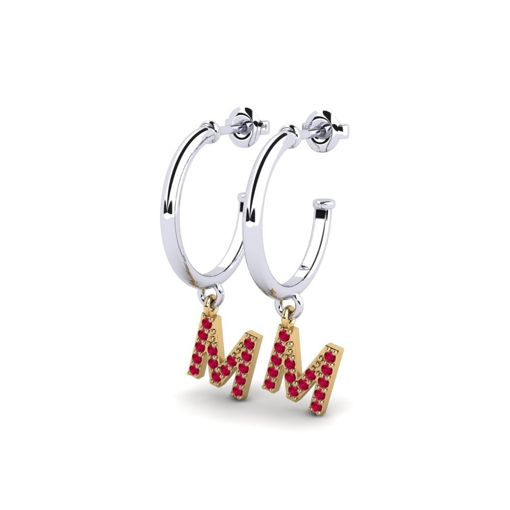 18k Oro Blanco & Amarillo Rubí Pendiente de mujer Nkwerre - M
