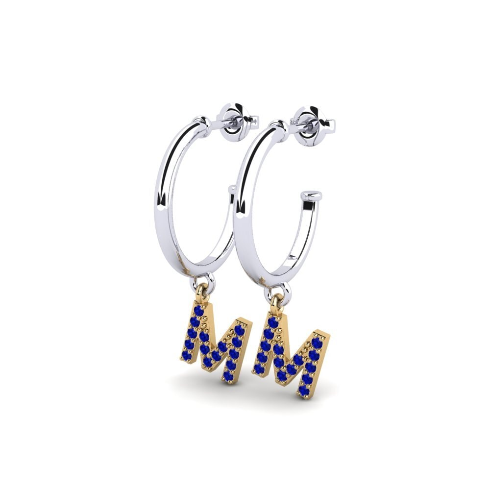 18k Oro Blanco & Amarillo Zafiro Pendiente de mujer Nkwerre - M
