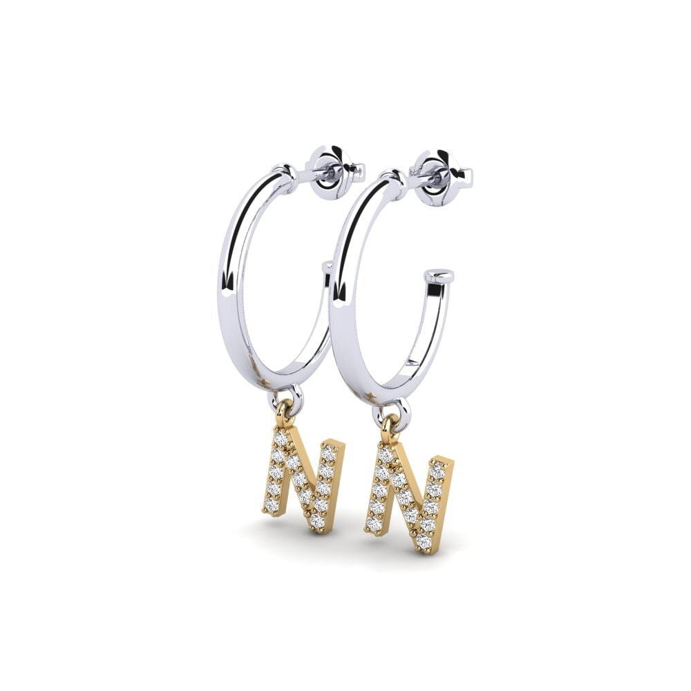 18k Oro Blanco & Amarillo Moissanita Pendiente de mujer Nkwerre - N