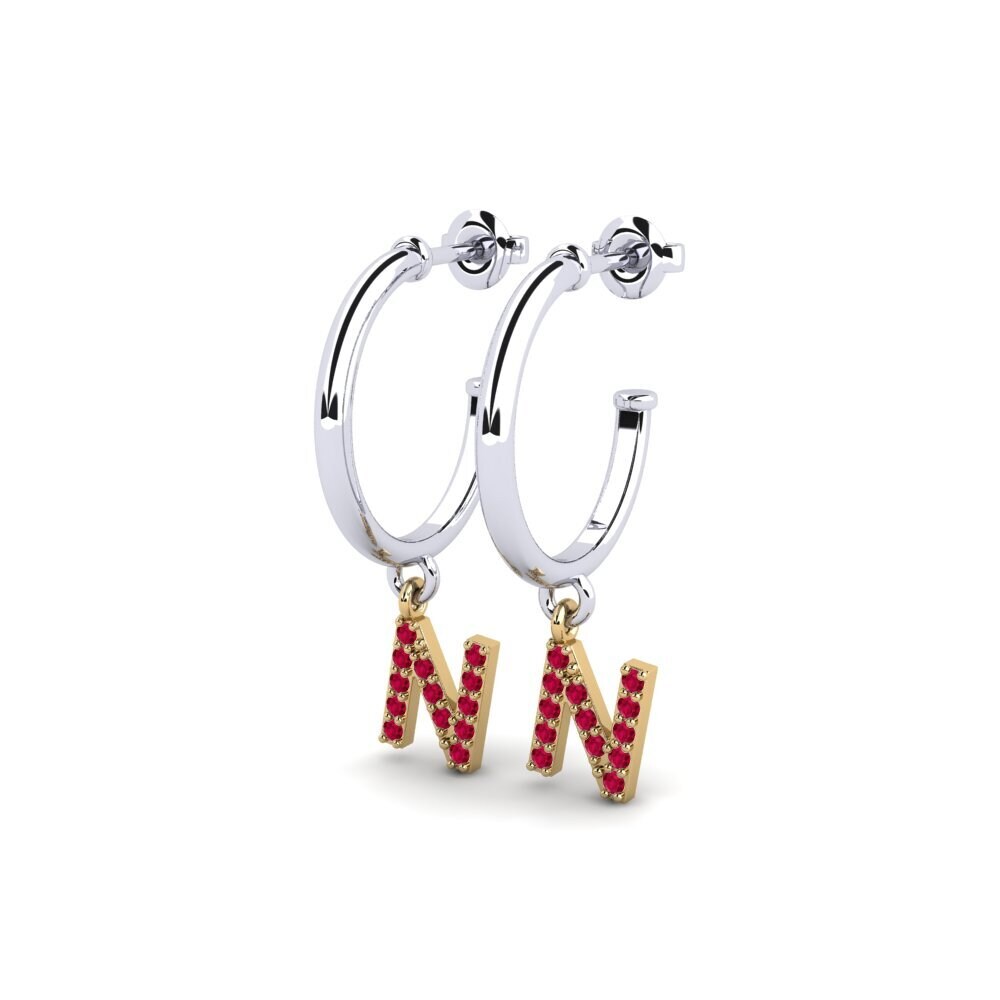 18k Oro Blanco & Amarillo Rubí Pendiente de mujer Nkwerre - N