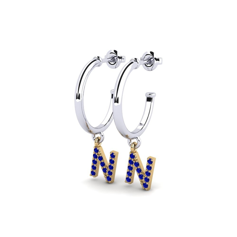 18k Oro Blanco & Amarillo Zafiro Pendiente de mujer Nkwerre - N