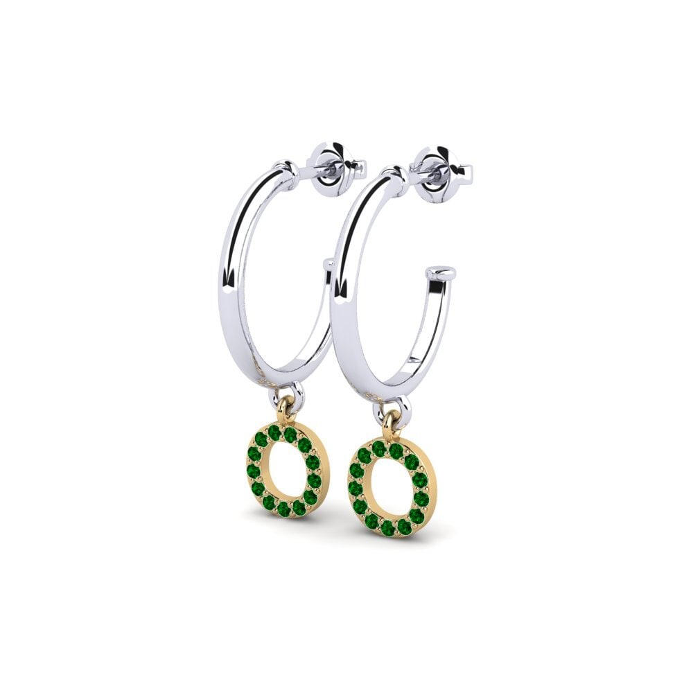 18k Oro Blanco & Amarillo Circonita Verde Pendiente de mujer Nkwerre - O