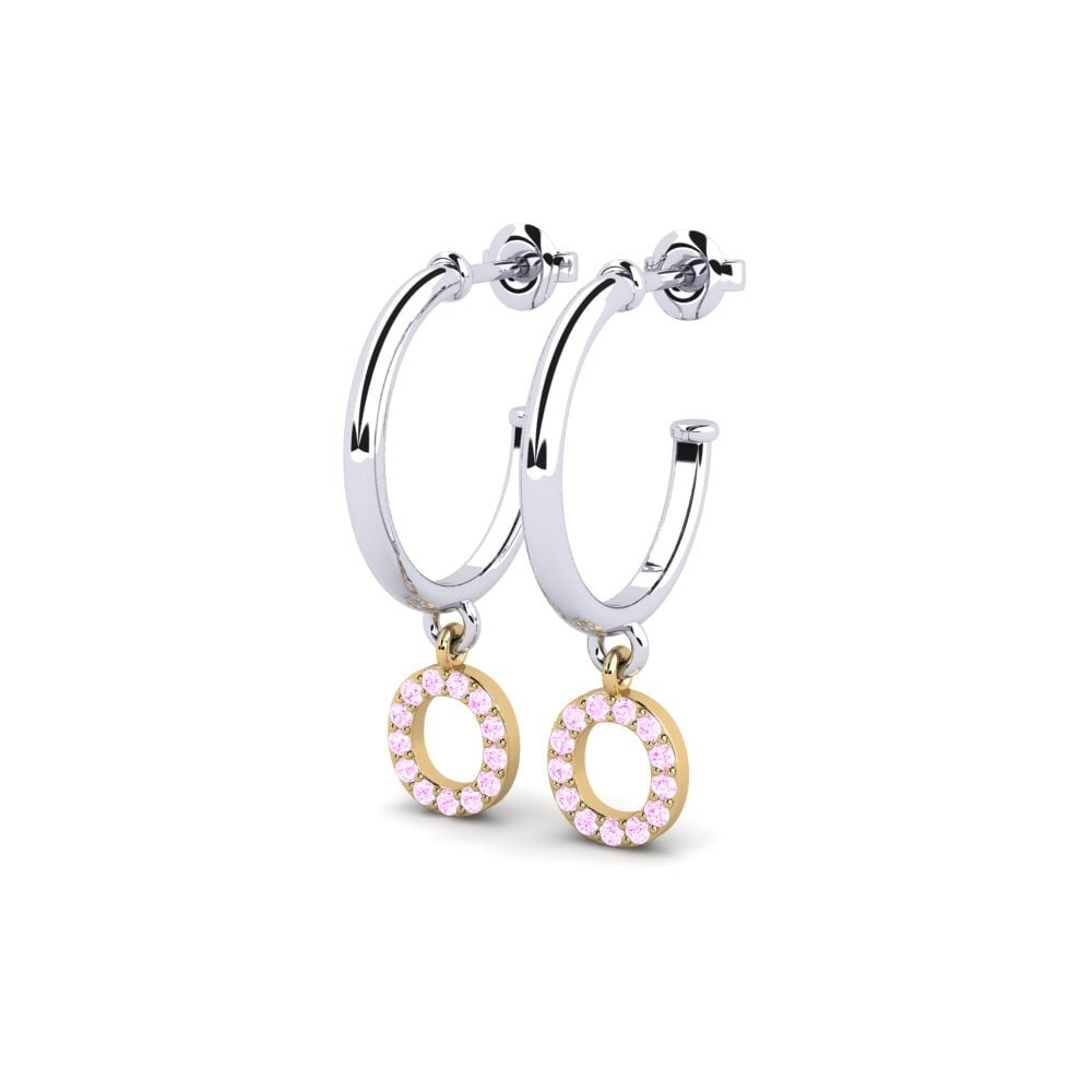 9k Oro Blanco & Amarillo Zafiro Rosado Pendiente de mujer Nkwerre - O
