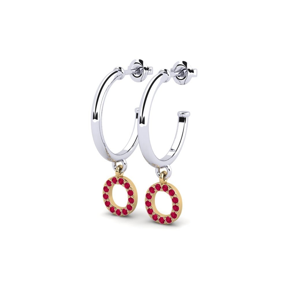 18k Oro Blanco & Amarillo Rubí Pendiente de mujer Nkwerre - O