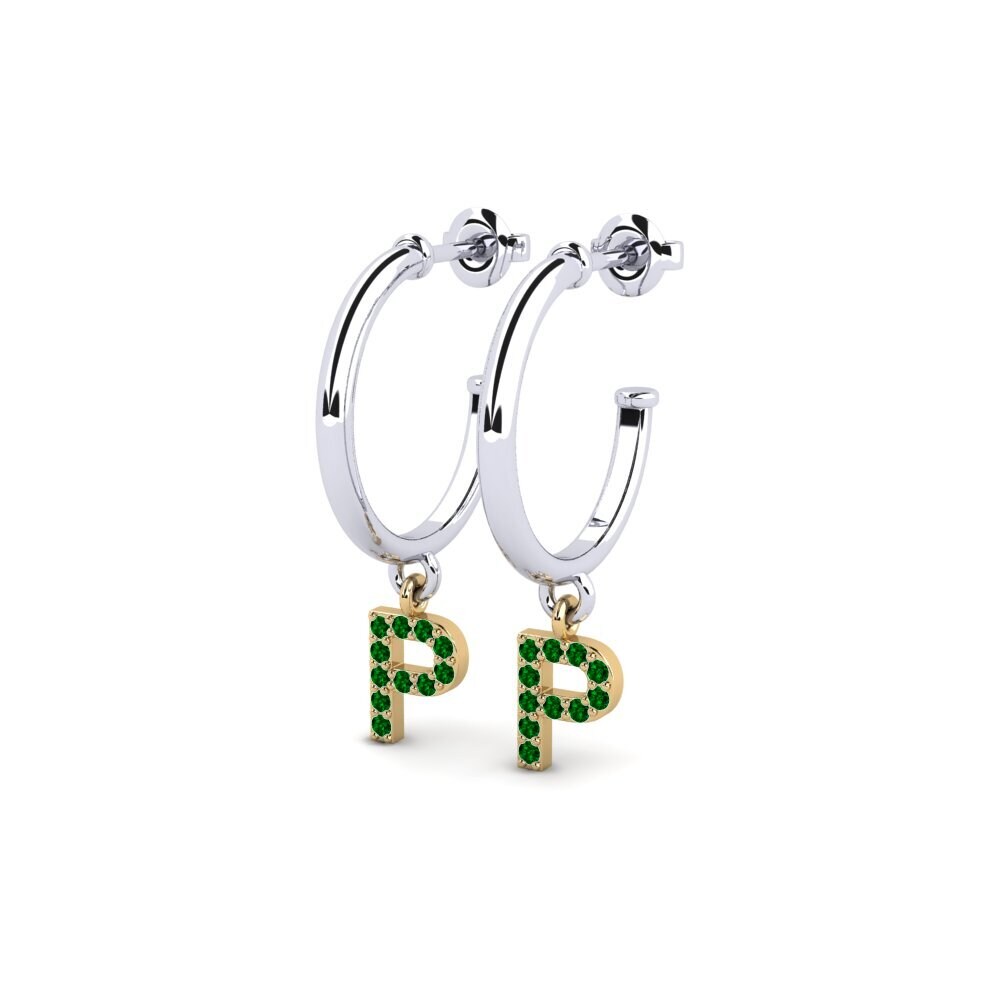 18k Oro Blanco & Amarillo Circonita Verde Pendiente de mujer Nkwerre - P