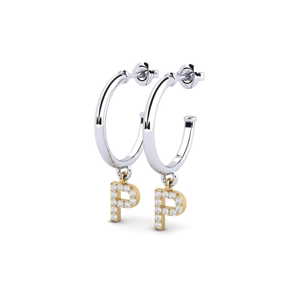 18k Oro Blanco & Amarillo Moissanita Pendiente de mujer Nkwerre - P