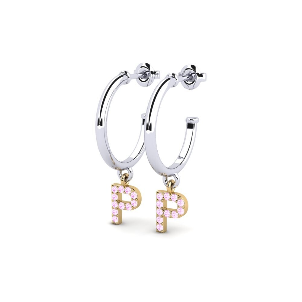 9k Oro Blanco & Amarillo Zafiro Rosado Pendiente de mujer Nkwerre - P