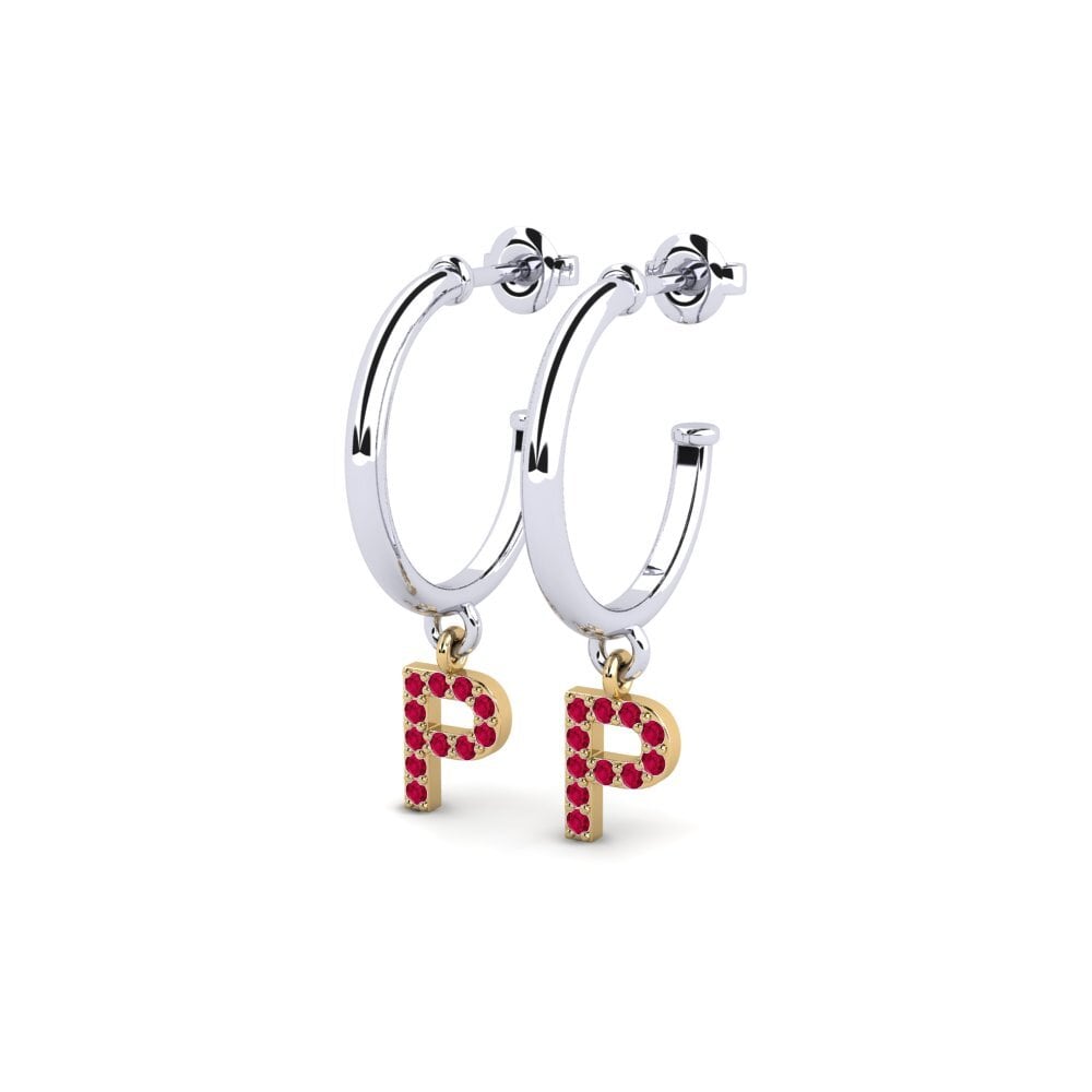 18k Oro Blanco & Amarillo Rubí Pendiente de mujer Nkwerre - P