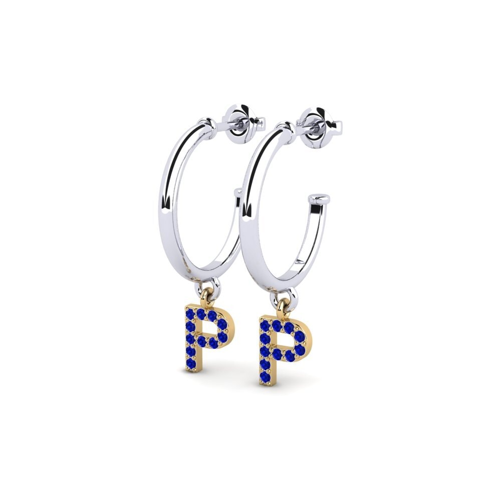 18k Oro Blanco & Amarillo Zafiro Pendiente de mujer Nkwerre - P