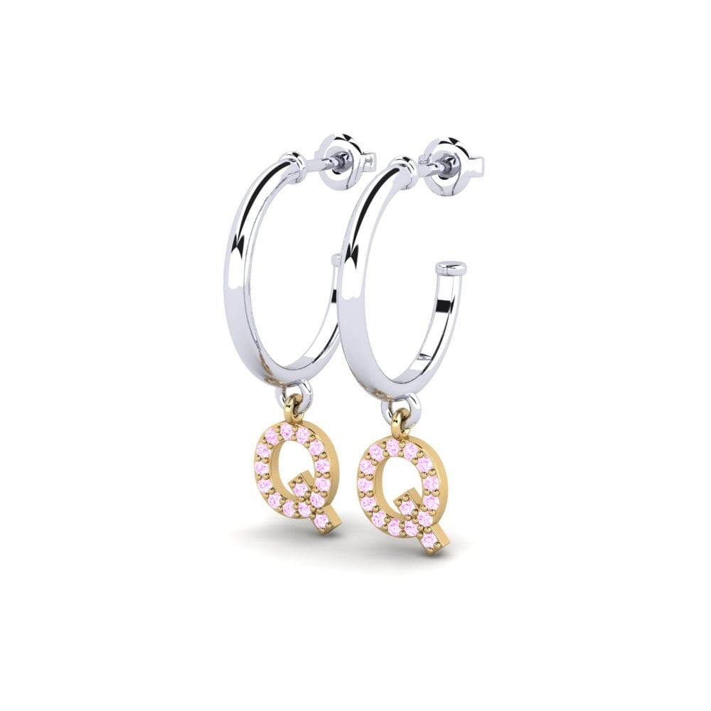 9k Oro Blanco & Amarillo Zafiro Rosado Pendiente de mujer Nkwerre - Q