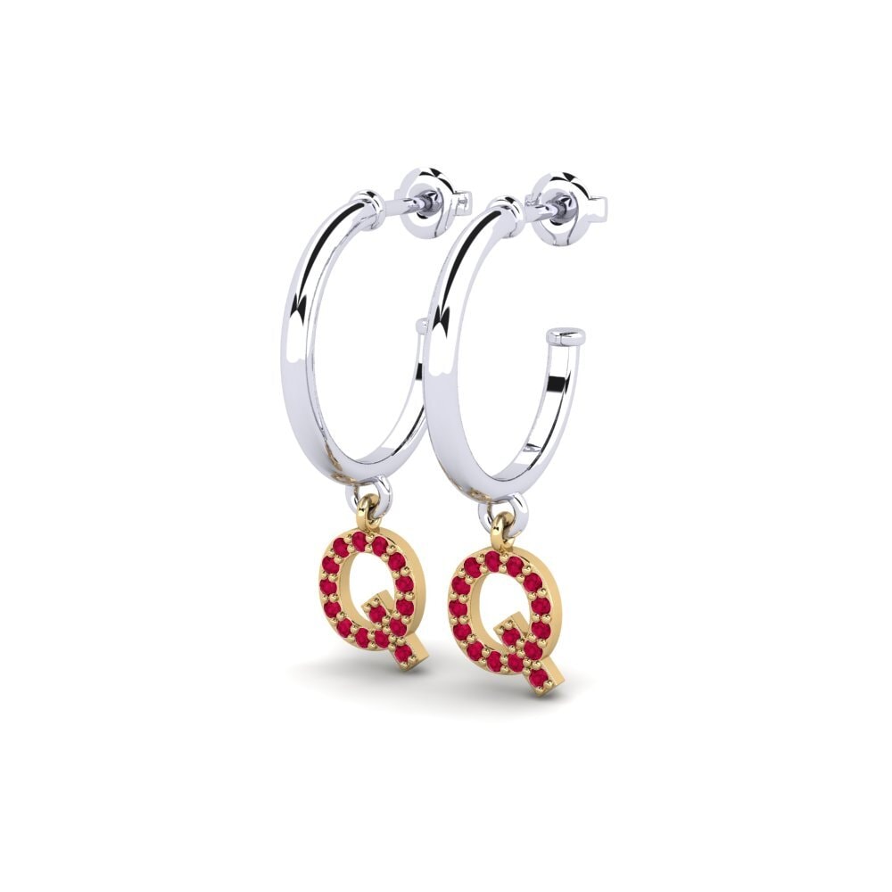 18k Oro Blanco & Amarillo Rubí Pendiente de mujer Nkwerre - Q