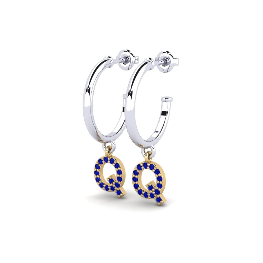 18k Oro Blanco & Amarillo Zafiro Pendiente de mujer Nkwerre - Q