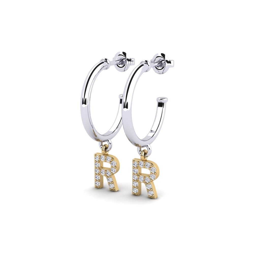 18k Oro Blanco & Amarillo Diamante Pendiente de mujer Nkwerre - R