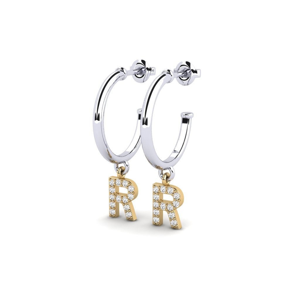 18k Oro Blanco & Amarillo Moissanita Pendiente de mujer Nkwerre - R