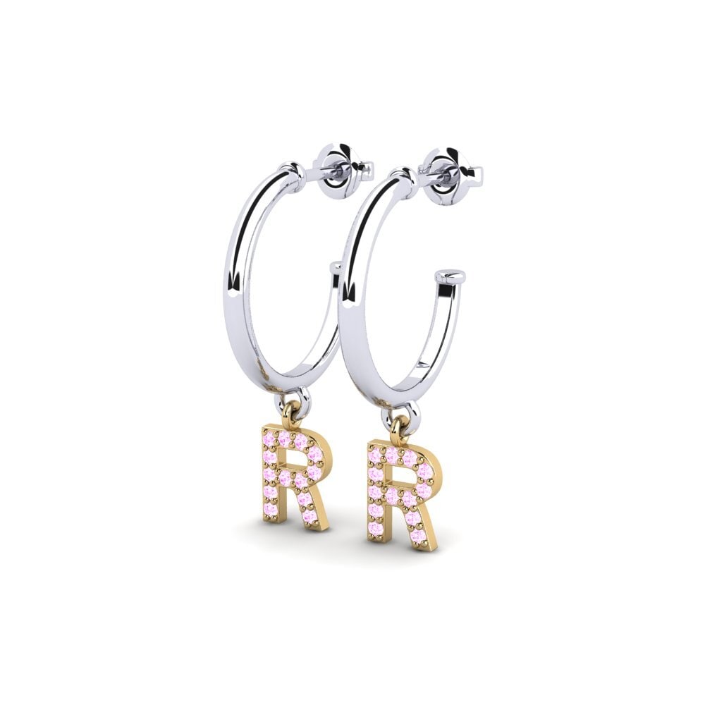 9k Oro Blanco & Amarillo Zafiro Rosado Pendiente de mujer Nkwerre - R