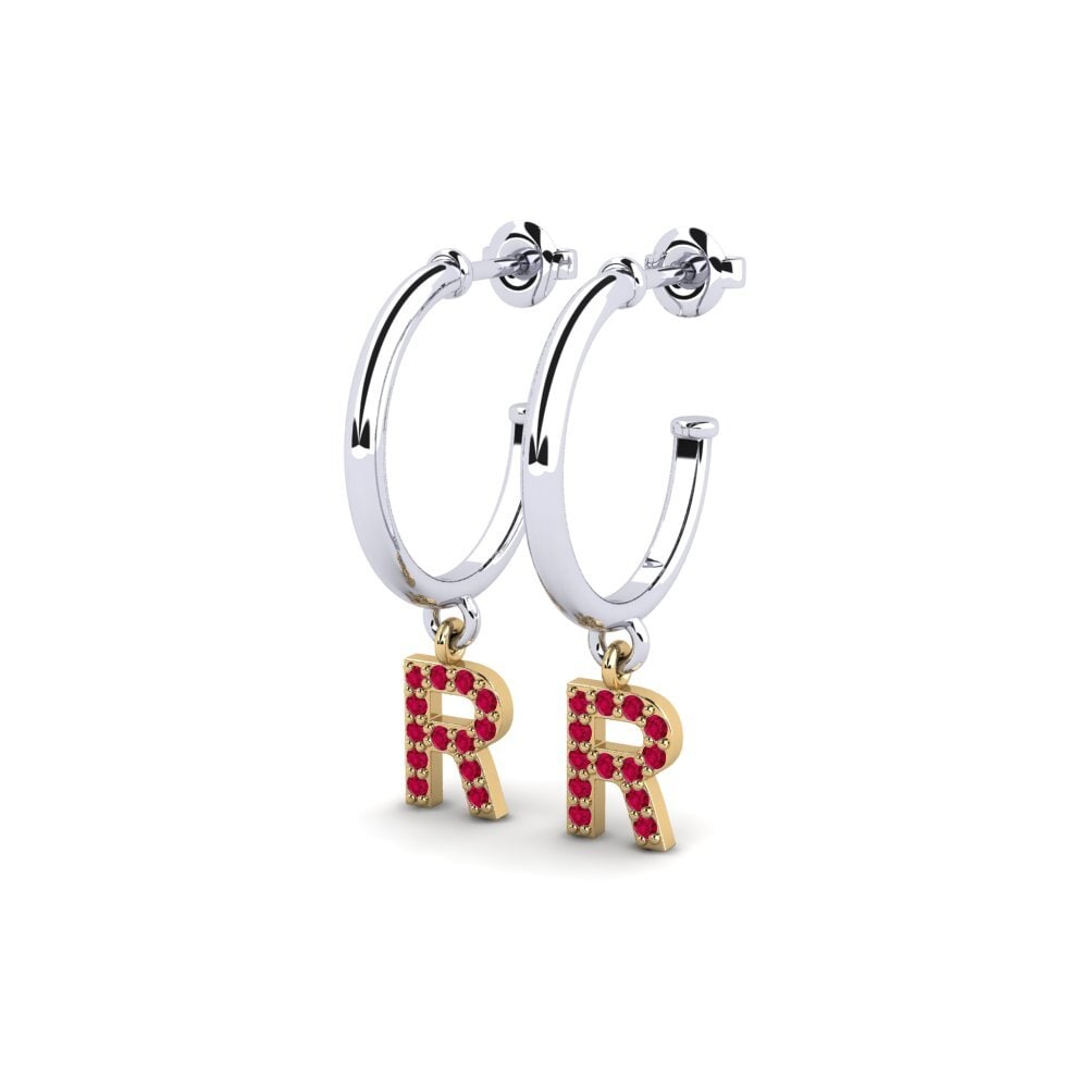 18k Oro Blanco & Amarillo Rubí Pendiente de mujer Nkwerre - R