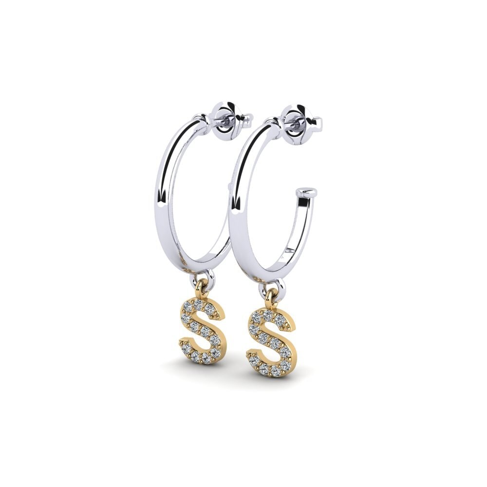 18k Oro Blanco & Amarillo Circonita Pendiente de mujer Nkwerre - S