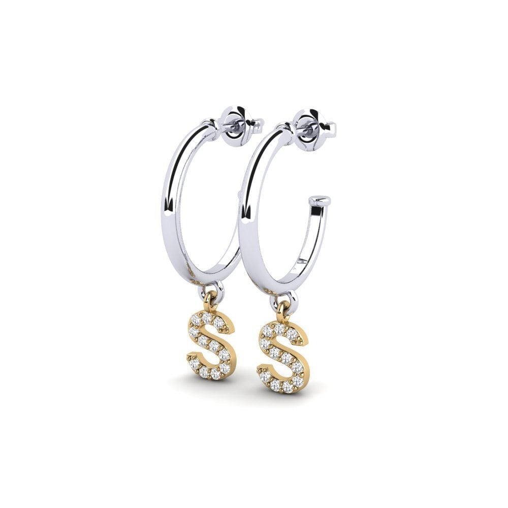18k Oro Blanco & Amarillo Moissanita Pendiente de mujer Nkwerre - S