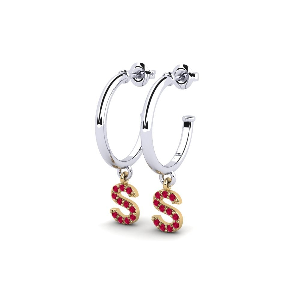 18k Oro Blanco & Amarillo Rubí Pendiente de mujer Nkwerre - S