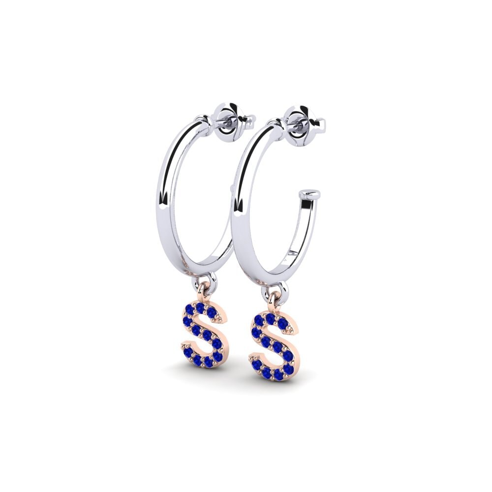 14k Oro Blanco & Rosa Zafiro Pendiente de mujer Nkwerre - S