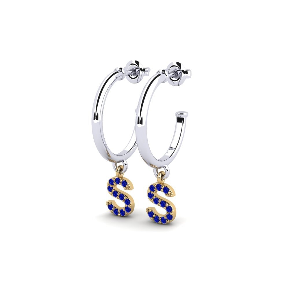 18k Oro Blanco & Amarillo Zafiro Pendiente de mujer Nkwerre - S