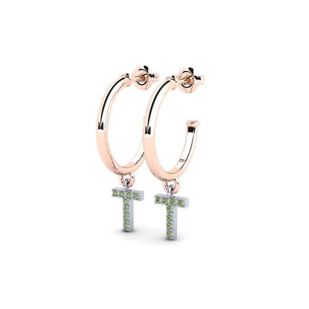 14k Oro Rosa & Blanco Diamante Verde Pendiente de mujer Nkwerre - T
