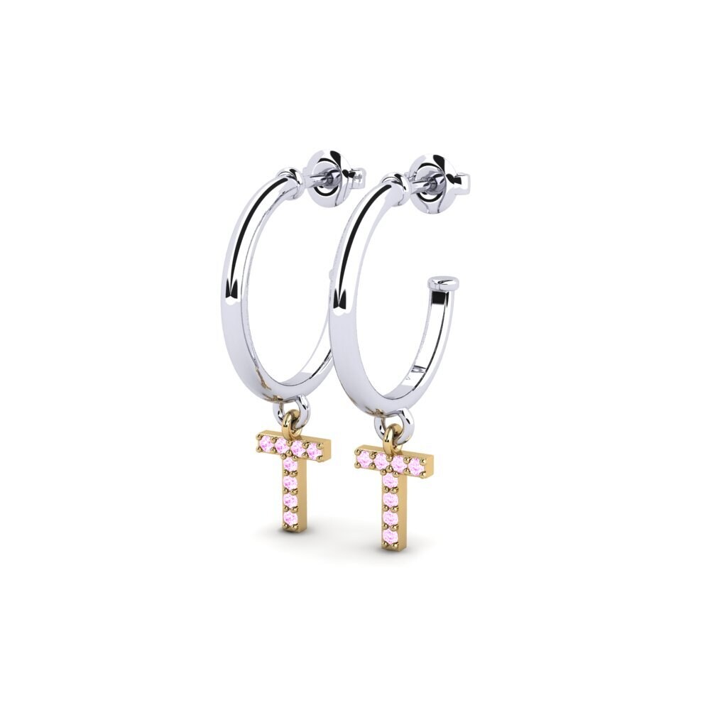 9k Oro Blanco & Amarillo Zafiro Rosado Pendiente de mujer Nkwerre - T