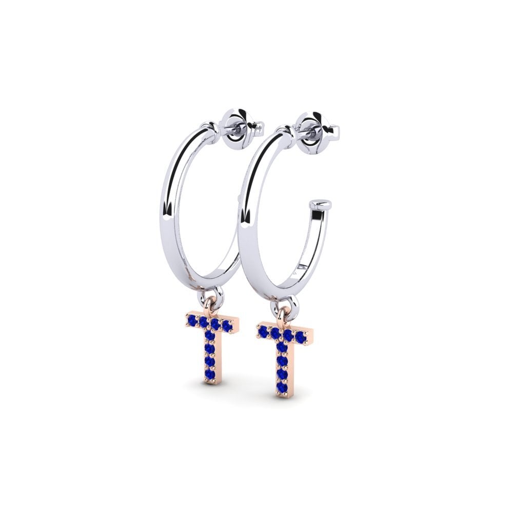 14k Oro Blanco & Rosa Zafiro Pendiente de mujer Nkwerre - T