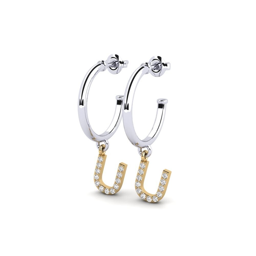 18k Oro Blanco & Amarillo Moissanita Pendiente de mujer Nkwerre - U