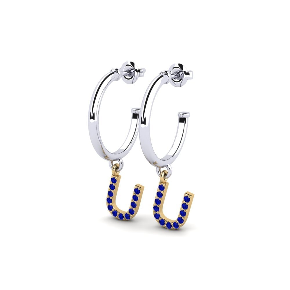 18k Oro Blanco & Amarillo Zafiro Pendiente de mujer Nkwerre - U