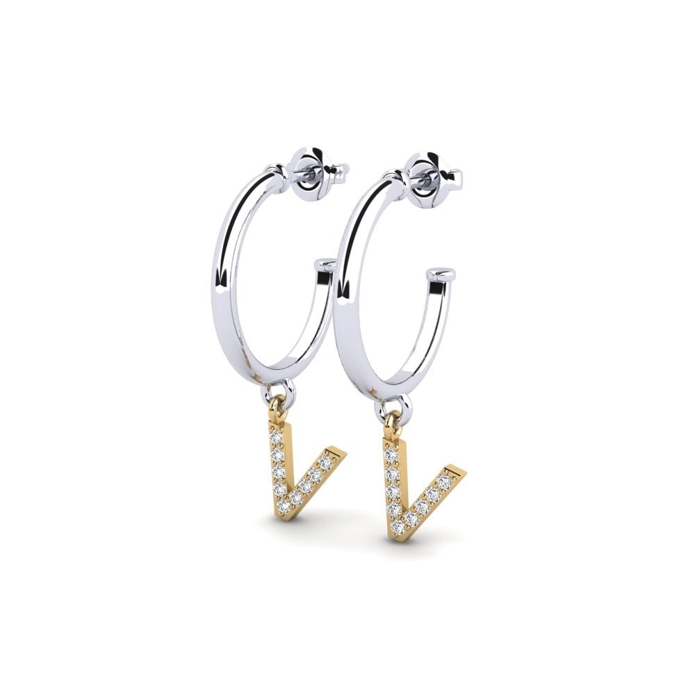 18k Oro Blanco & Amarillo Moissanita Pendiente de mujer Nkwerre - V