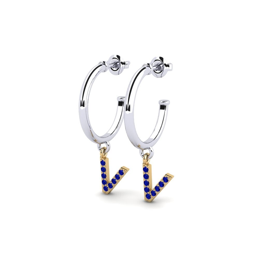 18k Oro Blanco & Amarillo Zafiro Pendiente de mujer Nkwerre - V