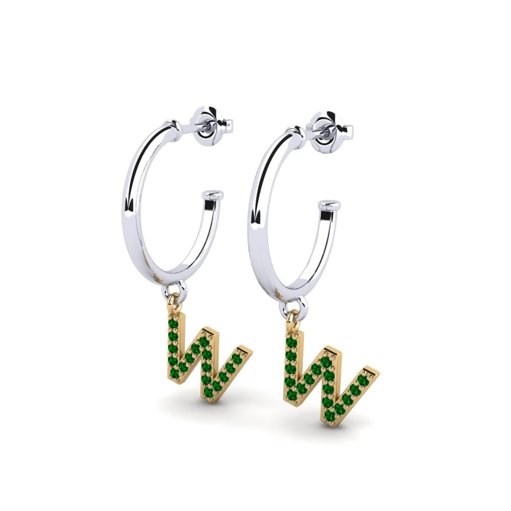 18k Oro Blanco & Amarillo Circonita Verde Pendiente de mujer Nkwerre - W