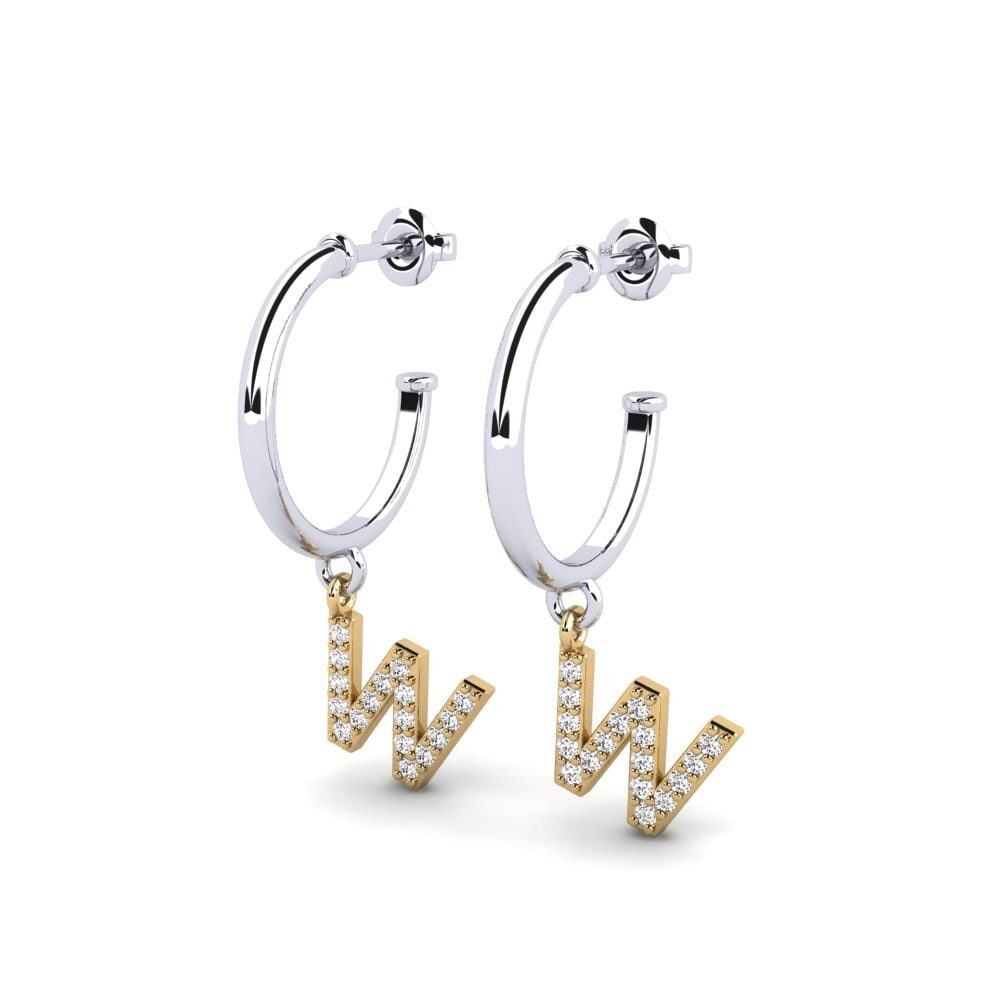 18k Oro Blanco & Amarillo Moissanita Pendiente de mujer Nkwerre - W